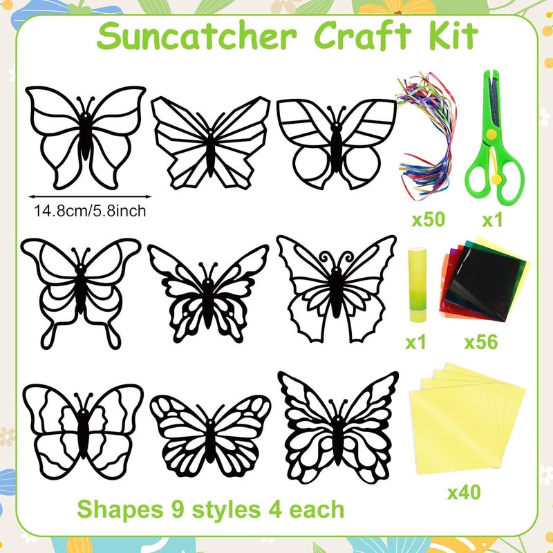 EggSun 36 Sets Butterfly Suncatchers Crafts Kit for Kids Ornaments Stained Glass Window Arts and Crafts Supplies for Classroom Holiday Birthday Projects Home Party Favors Decorations Ages 4 8 12 - Image 3
